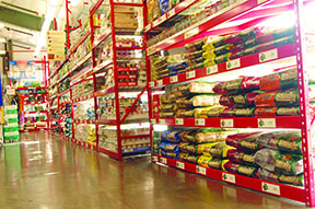 dry dog food aisle in pet store