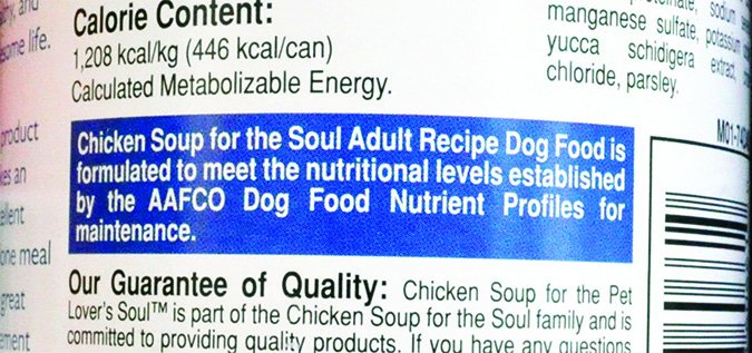 Chicken Soup for the Soul wet dog food label