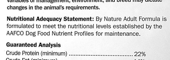dog food label nutritional statement