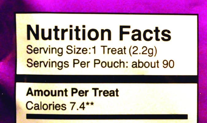 dog treat nutritional label