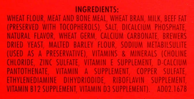 dog treat nutritional label