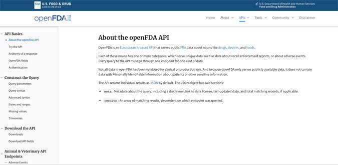 openFDA database open api