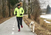 Running with dog in winter