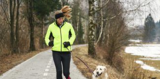 Running with dog in winter